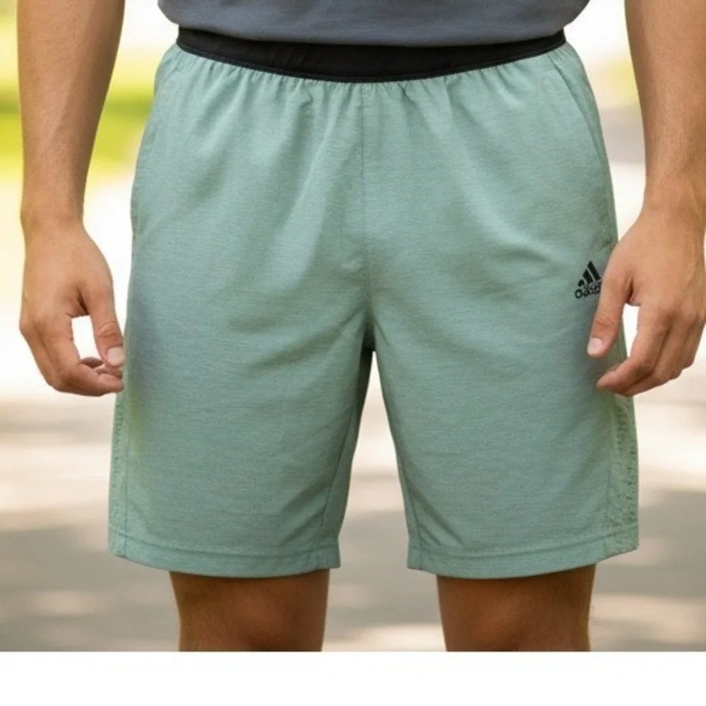 Adidas Mens Sage Green Heathered‎ Training Shorts Laser Cut Perforated Gym L